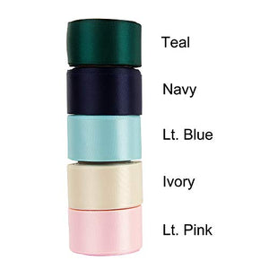 VATIN Solid Color Double Sided Polyester Satin Ribbon 10 Colors 1 inch X 5 Yard Each Total 50 Yds Per Package Ribbon Set #6
