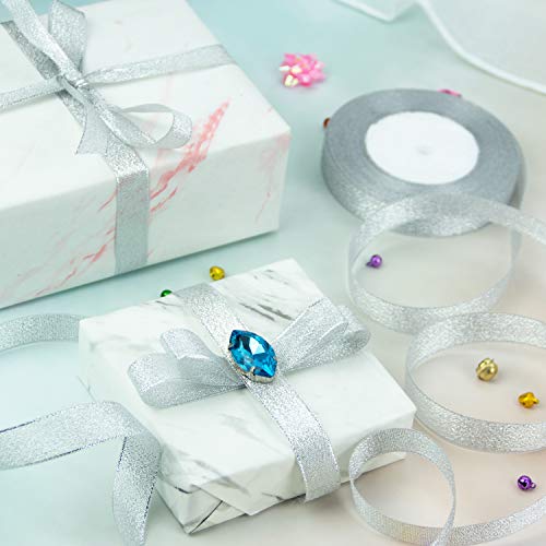 25 Yards Glitter Metallic Ribbon 1 inch Wide Ribbon, Sparkly Fabric Ribbon Gift Ribbon Thin Ribbon for Gift Wrapping Wedding Party Holiday Ribbon