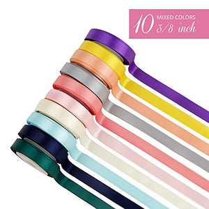 VATIN Solid Color Double Sided Polyester Satin Ribbon 10 Colors 3/8" X 5 Yard Each Total 50 Yds Per Package Ribbon Set, Perfect for Gift Wrapping, Hair Bow, Trimming, Sewing, Craft Projects Set #2