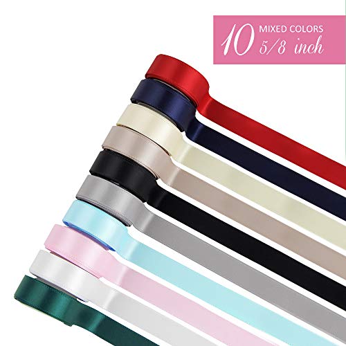 VATIN Solid Color Double Sided Polyester Satin Ribbon 10 Colors 5/8