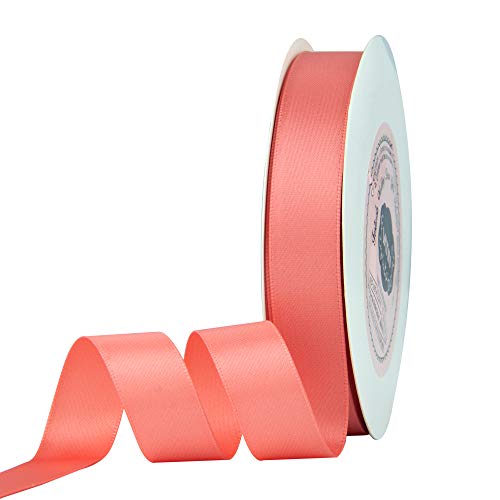 VATIN 5/8 inch Double Faced Polyester Light Coral Satin Ribbon - 25 Yard Spool, Perfect for Wedding Decor, Wreath, Baby Shower,Gift Package Wrapping and Other Projects