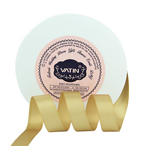 VATIN 1/2 inches Double Faced Gold Polyester Satin Ribbon - 50 Yards for Gift Wrapping Ornaments Party Favor Braids Baby Shower Decoration Floral Arrangement Craft Supplies