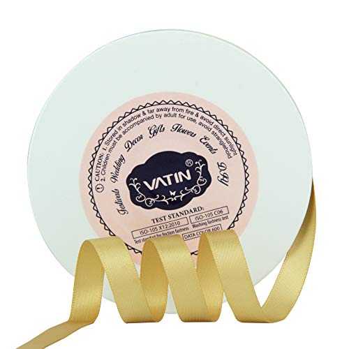 VATIN 3/8 inches Double Faced Gold Polyester Satin Ribbon - 50 Yards for Gift Wrapping Ornaments Party Favor Braids Baby Shower Decoration Floral Arrangement Craft Supplies