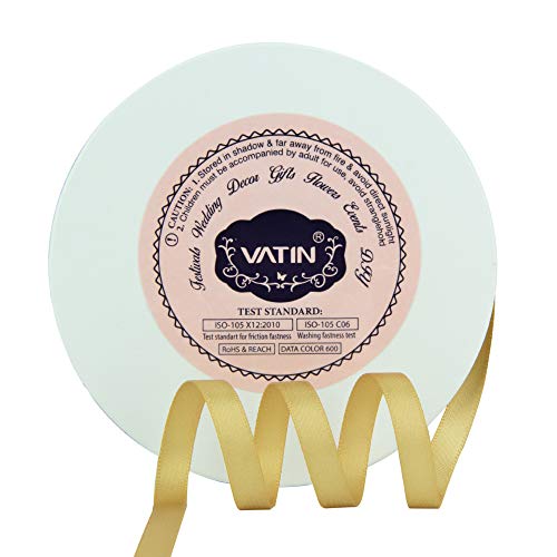 VATIN 1/4 inches Double Faced Gold Polyester Satin Ribbon - 50 Yards for Gift Wrapping Ornaments Party Favor Braids Baby Shower Decoration Floral Arrangement Craft Supplies