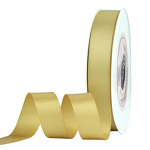 VATIN 5/8 inch Double Faced Polyester Gold Satin Ribbon - 25 Yard Spool, Perfect for Wedding Decor, Wreath, Baby Shower,Gift Package Wrapping and Other Projects
