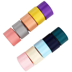 VATIN Solid Color Double Sided Polyester Satin Ribbon 10 Colors 1 inch X 5 Yard Each Total 50 Yds Per Package Ribbon Set #6