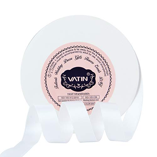 VATIN 1/2 inches Double Faced White Polyester Satin Ribbon - 50 Yards for Gift Wrapping Ornaments Party Favor Braids Baby Shower Decoration Floral Arrangement Craft Supplies