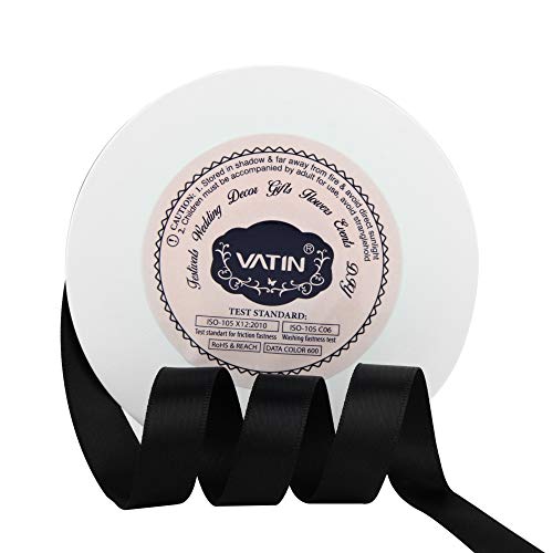VATIN 1/2 inches Double Faced Black Polyester Satin Ribbon - 50 Yards for Gift Wrapping Ornaments Party Favor Braids Baby Shower Decoration Floral Arrangement Craft Supplies