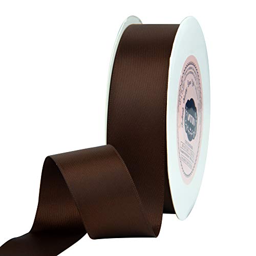 VATIN 1 inch Double Faced Polyester Satin Ribbon Brown - 25 Yard Spool, Perfect for Wedding, Wreath, Baby Shower,Packing and Other Projects