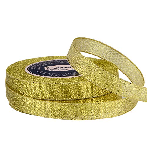 Gold Glitz Metallic Ribbon, 1.5 x 25yds, 12 Rolls/Box - Fisch Floral Supply