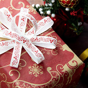 VATIN 20 Rolls 110 Yards Christmas Ribbons Printed Grosgrain Ribbon Polyester Satin Ribbon Sheer Organze Ribbon 3/8" Wide Xmas Ribbon Set for Christmas Gift Box Wrapping,Sewing,Hair Banding,DIY Craft