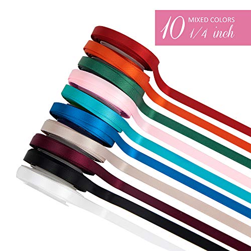 Satin Ribbon 10Y Assorted Sizes 1/8,1/4,5/8,1,1 2/5 Decorative Double Face  Satin Ribbon-textile Ribbon double-sided Craft Ribbon 