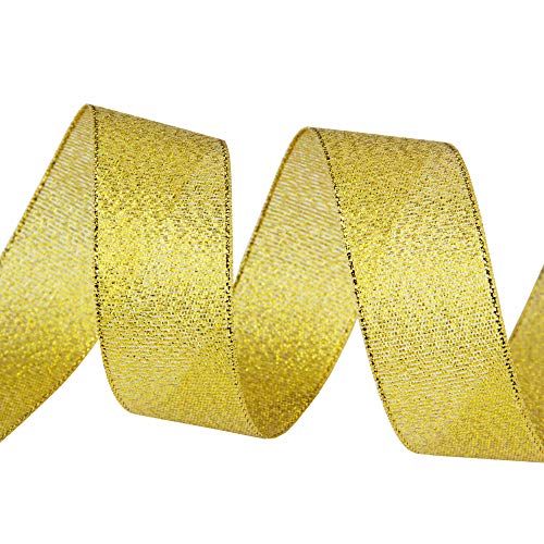  Gold Glitter Ribbon 1 Inch x 25 Yards, Sparkly
