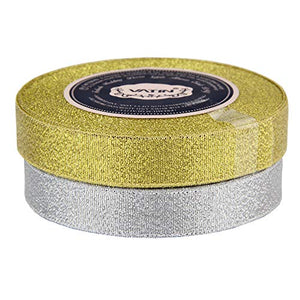 VATIN Glitter Metallic Gold Silver Ribbon 3/4 inches Wide Sparkly Fabric Gorgeous Ribbon for Gift Crafters Wedding Party Brithday Wrap Hair Bows Floral Projects 25 Yards/Roll x 2 Rolls
