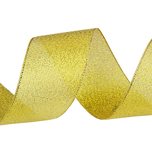 GOLD METALLIC BURLAP RIBBON IS 5” WIDE & 2 YARDS LONG