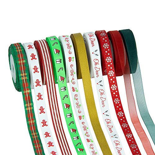 Sunjoy Tech Christmas Ribbons, Grosgrain Satin Fabric Ribbons for Christmas  Holiday Gift Box Wrapping, Hair Bow Clips, Gift Bows, Craft, Sewing,  Wedding, DIY Crafts Decor 