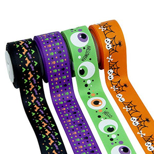 VATIN 40 Yards 1" Wide Halloween Ribbon Appliques Craft Party Decoration Pumpkin Ghost Skull Wizard Bat Cat Grosgrain Ribbons 8 Rolls for Gift Wrapping DIY Crafts Decor