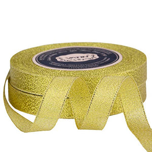 VATIN Glitter Metallic Gold Ribbon 5/8 inches Wide Sparkly Fabric Gorgeous Ribbon for Gift Crafters Wedding Party Brithday Wrap Hair Bows Floral Projects 25 Yards/Roll x 2 Rolls