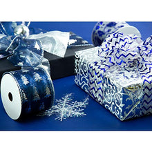 VATIN Christmas Tree Garland Ribbon, Holiday Party Assorted Organza, Navy Blue Swirl Sheer Glitter Ribbon 48 Yards (Set of 8) by 2.5 Inch