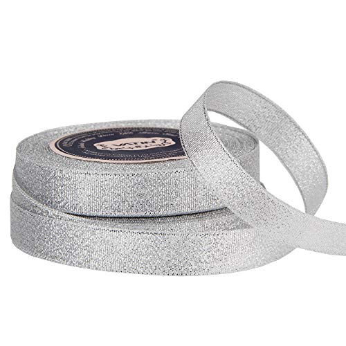 LEEQE Silver Glitter Ribbon 1-1/2 inch Wide Metallic Silver Ribbon for Gift  Wrapping Very Suitable for Weddings Party Hair Bow Brithday Wrap Card