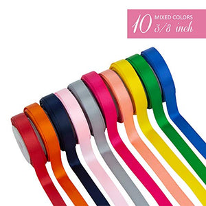 VATIN Solid Color Double Sided Polyester Satin Ribbon 10 Colors 3/8" X 5 Yard Each Total 50 Yds Per Package Ribbon Set, Perfect for Gift Wrapping, Hair Bow, Trimming, Sewing and Other Craft Projects