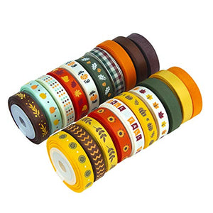 VATIN 20 Rolls 110 Yards Autumn Harvest Festival Ribbons Printed Grosgrain Ribbons Polyester Satin Ribbon Sheer Organze Ribbon 3/8" Wide for Gift Wrapping DIY Crafts Fall Decor