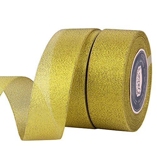 2 Rolls 50 yards Metallic Gold Glitter Ribbons, 5/8 Inch Sparkly Fabric  Width Ribbon for Gift Wrapping, crafts, Holiday Wedding Birthday Party