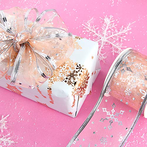 Vatin Christmas Tree Wrap Around Decor Ribbon, Craft Ribbon Wired, Blush  Pink, Rose Gold Swirl Sheer Glitter Ribbon for Gift Wrapping 48 Yards (Set  of