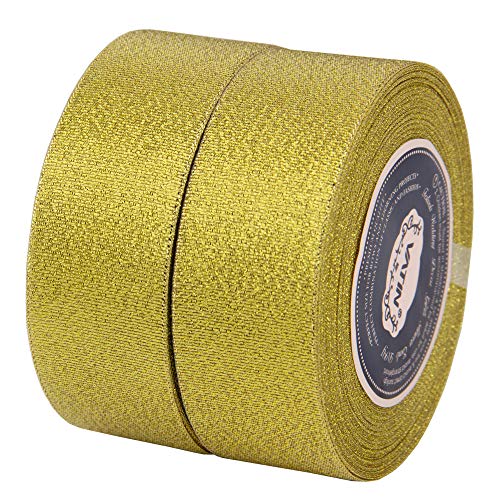  100 Yards Glitter Gold Ribbon 5/8 Inch, Sparkly Thin Solid  Fabric Ribbon for Gift Wrapping, Crafts, Holiday Wedding Birthday Party  Decoration Floral Bouquet, Metallic Gold Ribbon Roll