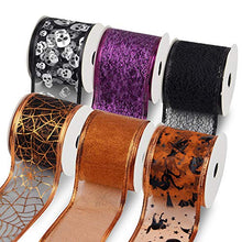 VATIN Wired Halloween Ribbon, Assorted Swirl Sheer Organza Glitter Crafts Gift Wrapping Holiday Ribbons Halloween Design Decorations, 36 Yards (6 Roll x 6 yd) by 2-1/2 inch