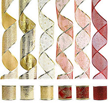 VATIN Wired Christmas Ribbon, Assorted Swirl Sheer Organza Glitter Crafts Gift Wrapping Festive Ribbons Christmas Design Decorations, 30 Yards (6 Roll x 5 yd) by 2-1/2", Set #2